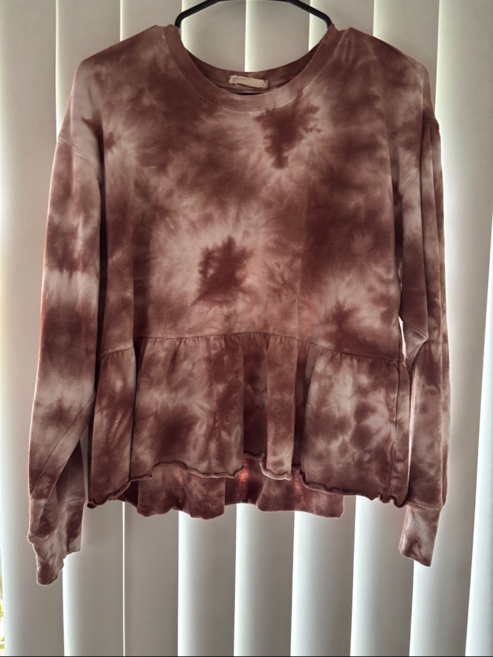 Altar'd State Brown Tie-Dye Peplum Sweatshirt